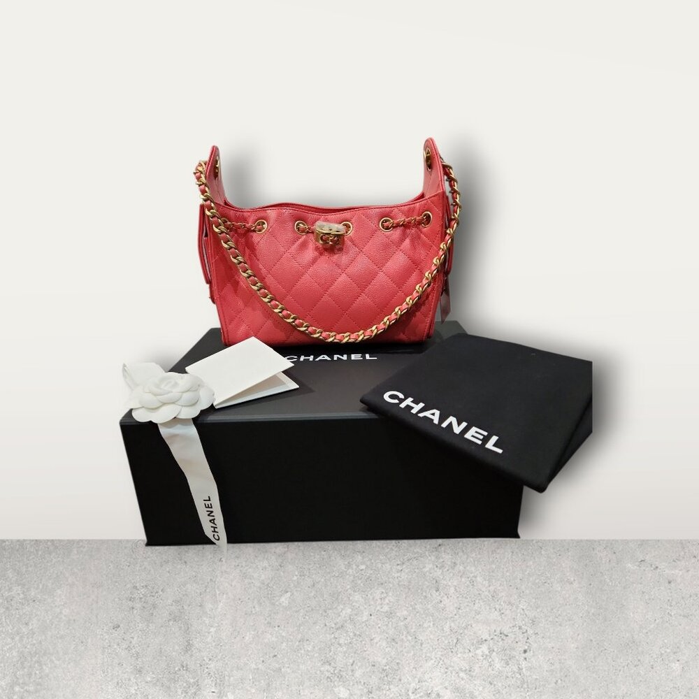 BRAND NEW Chanel Mini 25 Hobo bag Coral color Aged Gold Hardware 26C collection